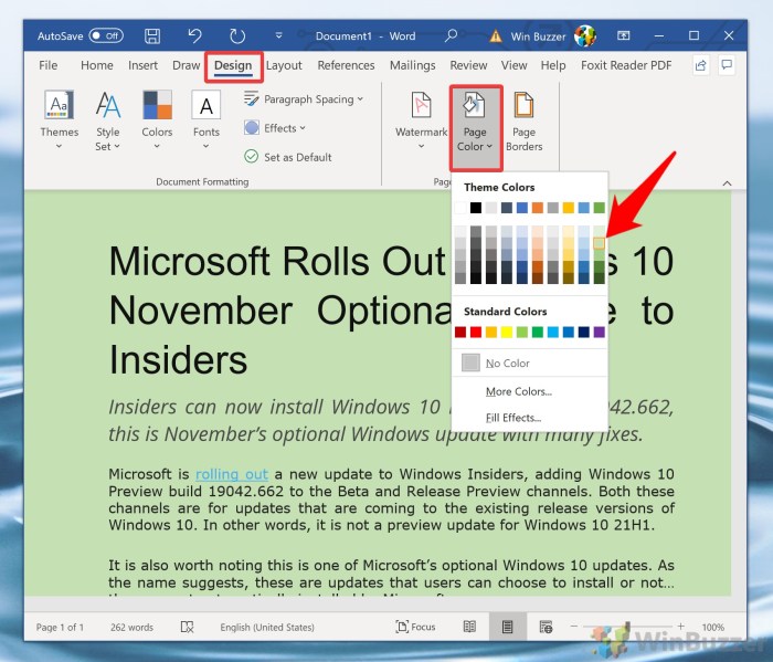 How to change page color in word