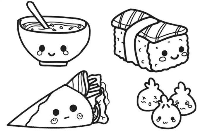 Simple kawaii food coloring pages