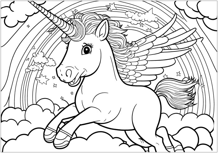 Rainbow and unicorn coloring pages