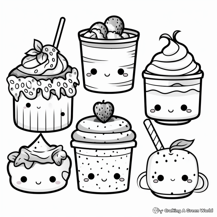 Simple kawaii food coloring pages