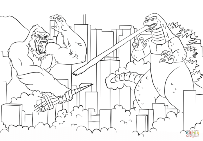 Godzilla vs kong coloring pages