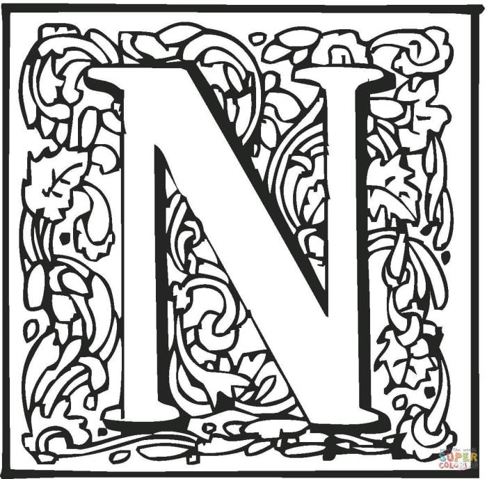 Letter n coloring page