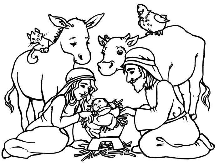 Nativity scene coloring page