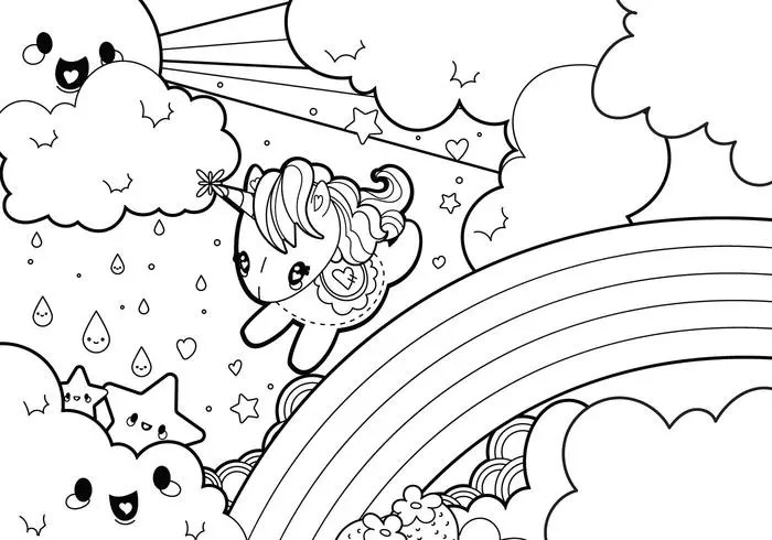 Rainbow and unicorn coloring pages