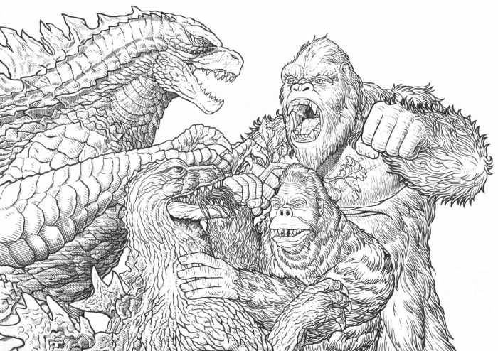 Godzilla vs kong coloring pages