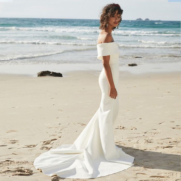 Simple white beach wedding dress