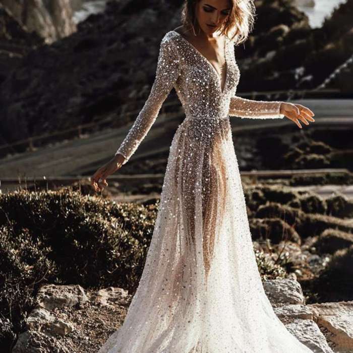 Silver and white wedding dress