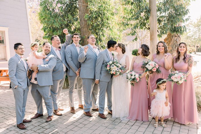 Pink and gray wedding dress