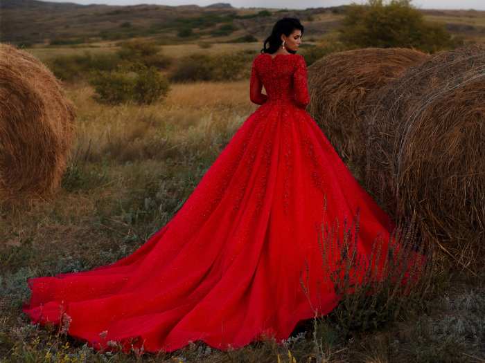 Red summer wedding dress