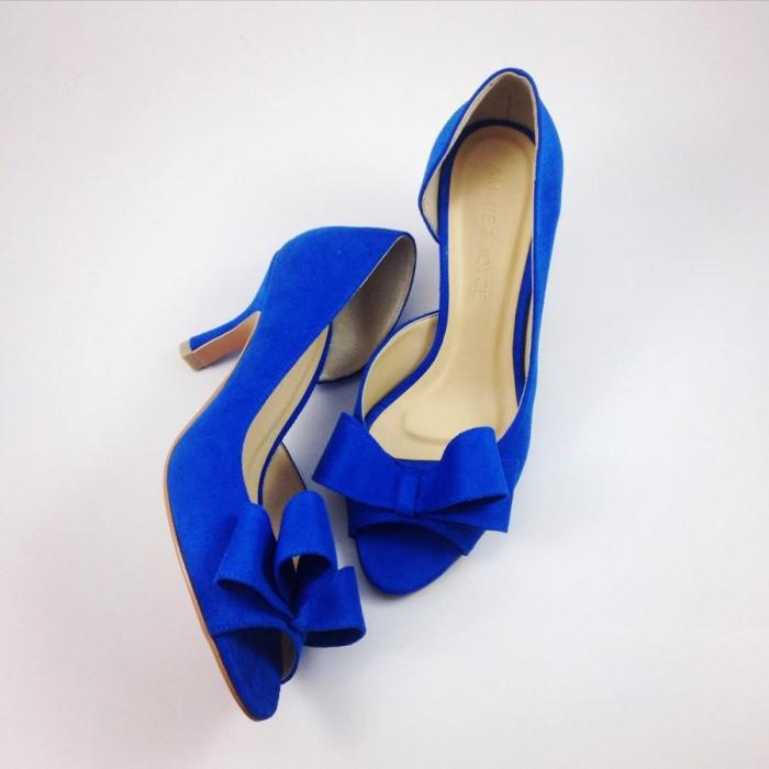 Shoes blue wedding royal cobalt electric bridal suede bridesmaids something half heels orsay bride ladies dress weddbook ideas details emmalinebride